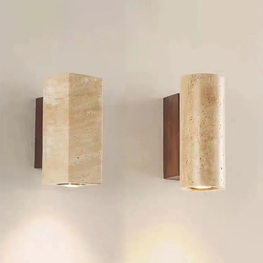 Yellow travertine stone Japanese style wabi-sabi wall lights